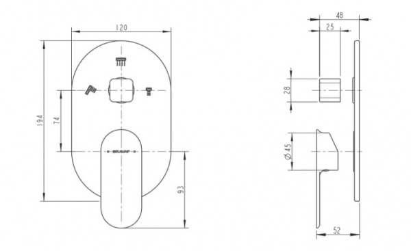 Смеситель для ванны встроенный Bravat Gina P69194C-ENG