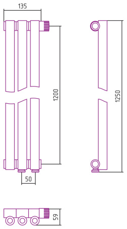 Полотенцесушитель Водяной Сунержа Эстет-0 EU50 правый (120х13) 3 секции Матовое Золото 032-0321-1203