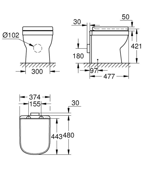 Напольный приставной безободковый унитаз Grohe Euro Ceramic (микролифт), 39555 000 (39555000)