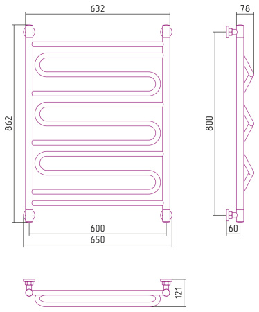 Полотенцесушитель Водяной Сунержа Элегия + (80х60) Матовое Золото 032-0205-8060