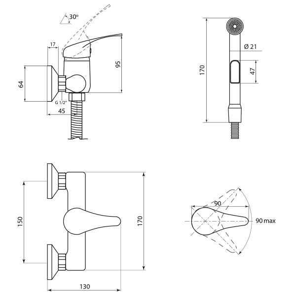 Смеситель Славен с гигиеническим душем Прораб П (СЛ-ОД-П51)