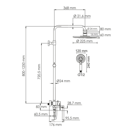 Душевая система WasserKRAFT A185.067.058.WM