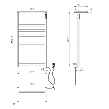 Полотенцесушитель электрический WONZON & WOGHAND FRANKFURT, брашированное золото WW-1029-BG