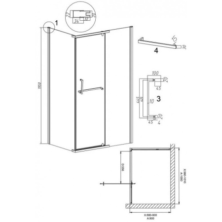 Душевой уголок (100х90) Grossman Pragma 120.K33.03.1090.42.00