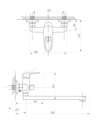 Смеситель для ванны ПСМ-Профсан КОМПЛЕКТАЦИЯ PSM-104-2