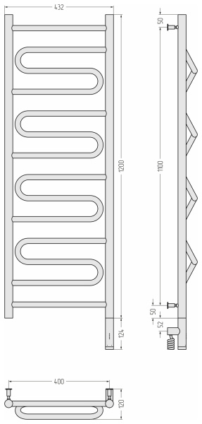 Полотенцесушитель электрический (120х40) Cунержа Элегия 3.0 00-5819-1240 правый