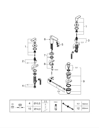 Смеситель для раковины на 3 отверстия Grohe Eurosmart Cosmopolitan 20187 000 (20187000) хром