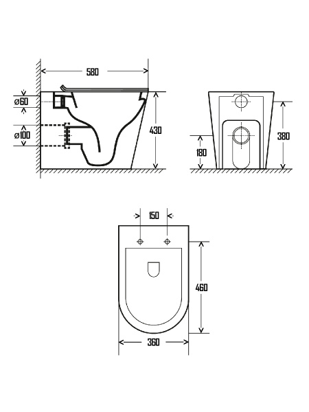 Унитаз приставной безободковый  AQUAme AQM3001