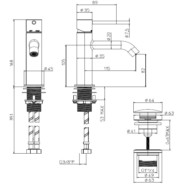 Смеситель для раковины Bossini Teo Z00701.043 брашированное золото