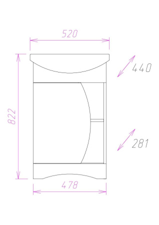 Тумба под раковину напольная Onika Дуэт 52 105201