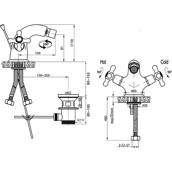 Смеситель для биде Cezares GOLF GOLF-BS1-02 Смеситель для биде Cezares GOLF GOLF-BS1-02