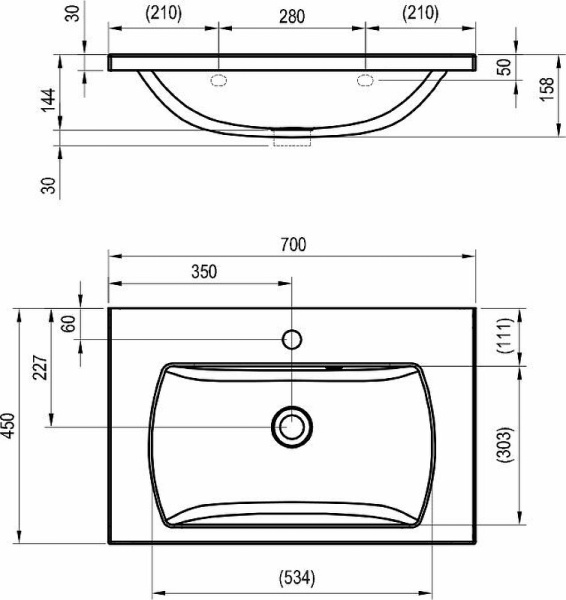Раковина полувстраиваемая Ravak Classic II 70 XJX01170000