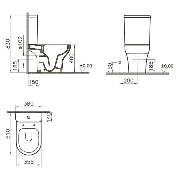 Унитаз-компакт безободковый Opadiris Палермо OS24724A сиденье антикварный орех, крышка бачка антикварный орех