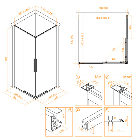 Душевой уголок (90х90) RGW Stilvoll SV-31 G 32323199-16 прозрачное