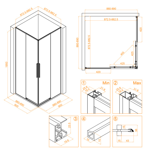 Душевой уголок (90х90) RGW Stilvoll SV-31 G 32323199-16 прозрачное