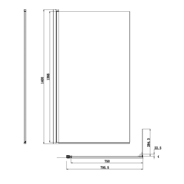 Шторка для ванны (140х100) Damixa Skyline DX35WBS-D080-140MT