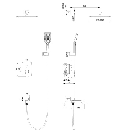 Душевая система встраиваемая WONZON & WOGHAND FLEX, хром WW-88939072-CR
