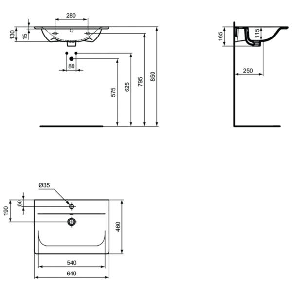 Раковина встраиваемая сверху Ideal Standard Connect Air Vanity 64 E028901