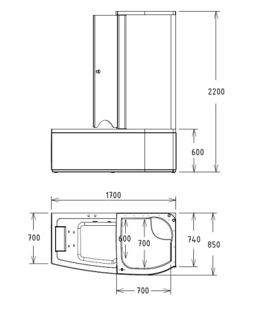 Акриловая ванна (170х85) Gemy G8040 B R с гидромассажем, правая
