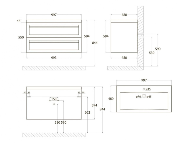 База под раковину напольная Art&max AM-Platino-1000-2C-SO-NM Черный