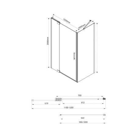 Душевой уголок Vincea  Extra VSR-1E111210CL (110х100)  хром, стекло прозрачное