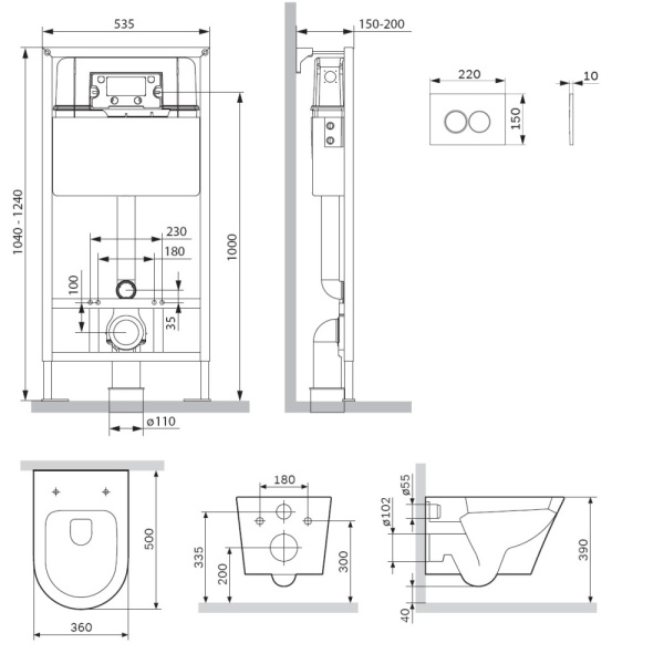 Комплект унитаза с инсталляцией Am.Pm Sense IS70138.741701