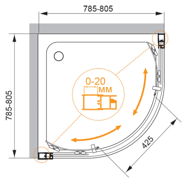 Душевой уголок (80х80) CEZARES MOMENTO MOMENTO-R-2-80-C-Cr