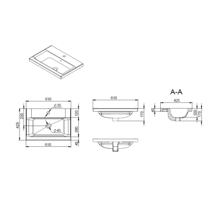 Раковина встраиваемая сверху (61х42,5) Am.Pm Gem M90WCC0602WG
