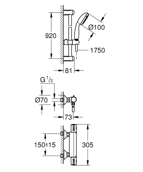 Термостат для душа с душевым гарнитуром GROHE Grohtherm 800 34566 001 (34566001) хром Термостат для душа с душевым гарнитуром GROHE Grohtherm 800 34566 001 (34566001) хром
