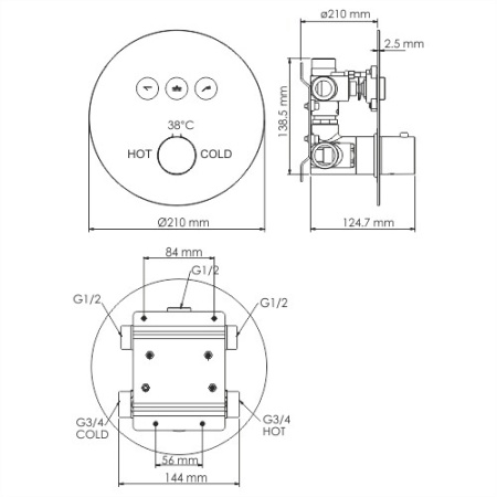 Термостатический смеситель для ванны  WasserKRAFT Dinkel 5844 Thermo