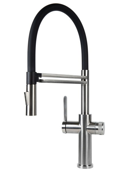 Смеситель для кухни однорычажный с каналом для питьевой воды и гибким изливом Agger Elegant A3252522 сатин матовый