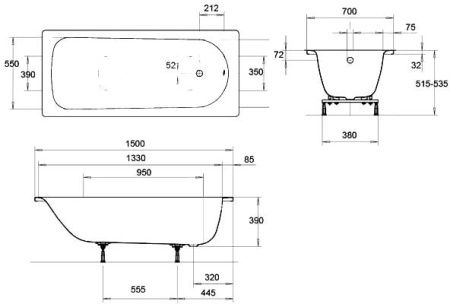 Cтальная ванна Kaldewei EUROWA 310 (150x70) 119612030001
