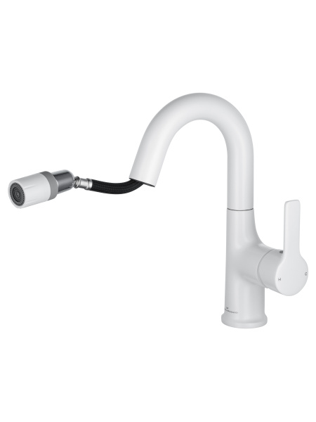 Смеситель для раковины с выдвижным изливом WONZON & WOGHAND, белый матовый WW-FE01L212-MW