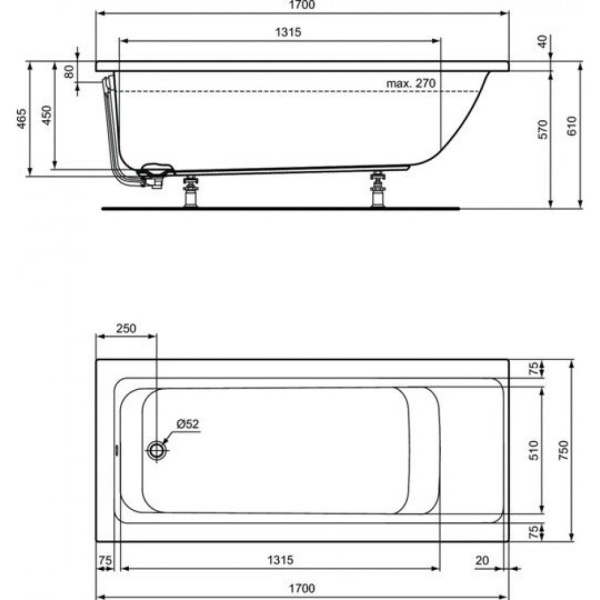 Ванна акриловая Ideal Standard Connect Air (170х75) E106401 Ванна акриловая Ideal Standard Connect Air (170х75) E106401