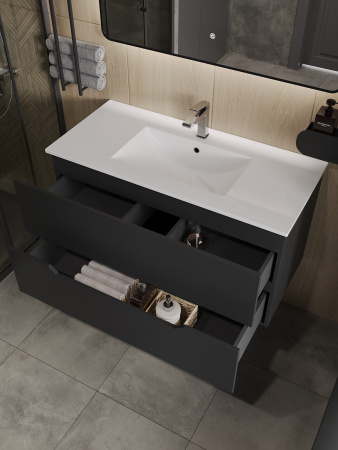 Тумба подвесная с раковиной Orange Line Li-100Tub+Ra черный матовый