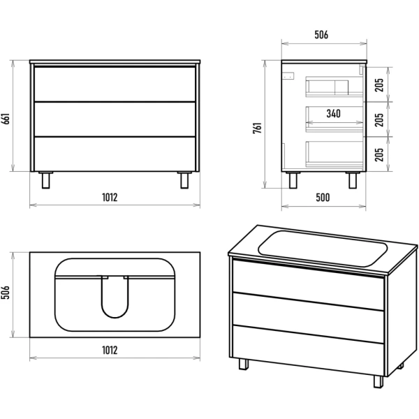 Тумба с раковиной 100 см Brevita Elche УТ000023946
