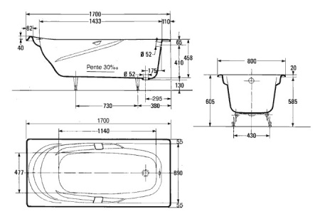 Чугунная ванна (170х80) Jacob Delafon Adagio E2910-00 