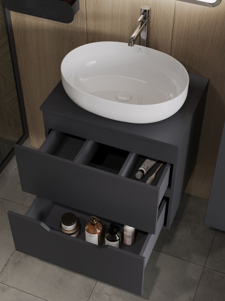 Тумба с раковиной подвесная 60 см Orange Line Li-60TugMDF+B05-520W графит/белый