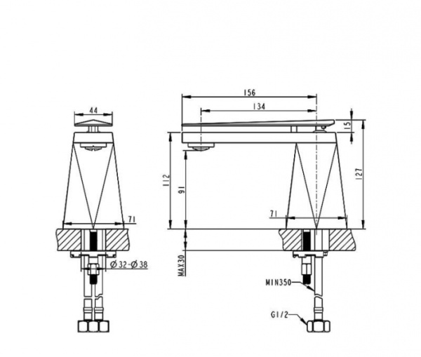 Смеситель для раковины Bravat Diamond S (Golden) F118102G-ENG