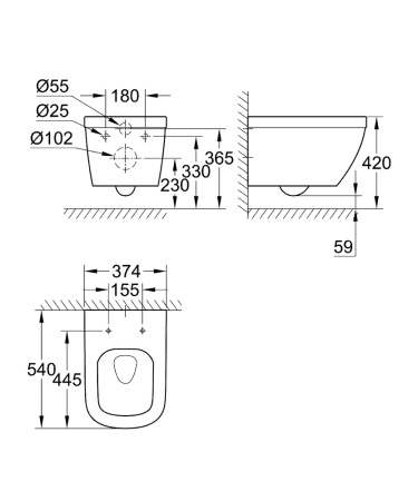Комплект инсталляции с унитазом GROHE Rapid SL Euro Ceramic 383283 микролифт