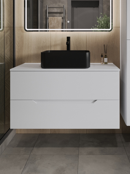 Тумба с раковиной подвесная 100 см, Orange Line Li-100TuwMDF+B02-460MB белый/черный