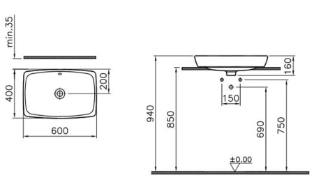 Раковина Vitra Metropole 5668B003-0012 (60х40 см)