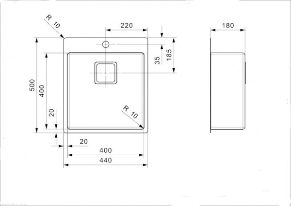Мойка кухонная Reginox Texas tapwing L (40х40) 42676