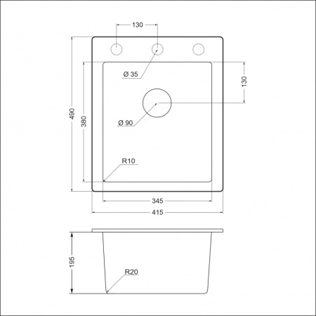 Кухонная мойка (41,5х49) EMAR EMQ-1415.Q Берилл