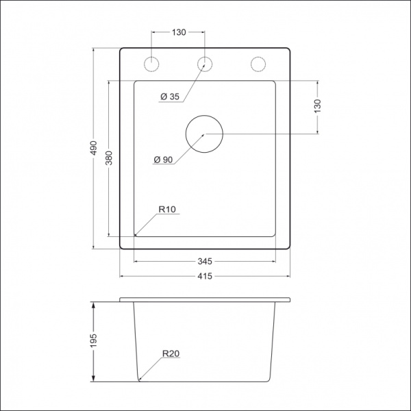 Кухонная мойка (41,5х49) EMAR EMQ-1415.Q Оникс