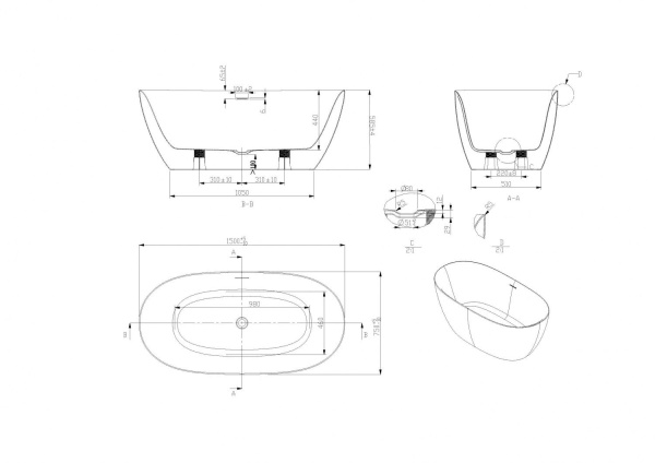 Акриловая ванна (150х75) Art&Max Genova AM-GEN-1500-750
