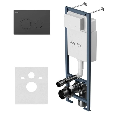 Инсталляция для подвесного унитаза узкая Am.Pm ErgoFit I012711.0138 с кнопкой смыва, черный матовый