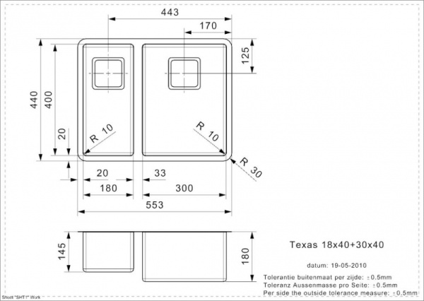 Мойка кухонная Reginox Texas L (18x40+30x40) 44068