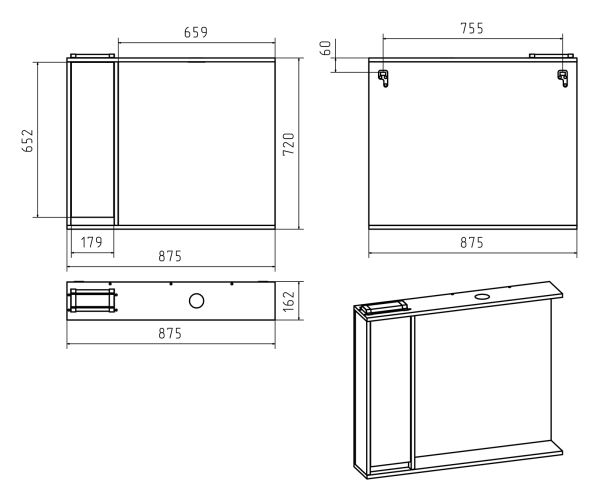Зеркало-шкаф (88х72) Misty Алиса 90 левый Э-Али04090-01Л