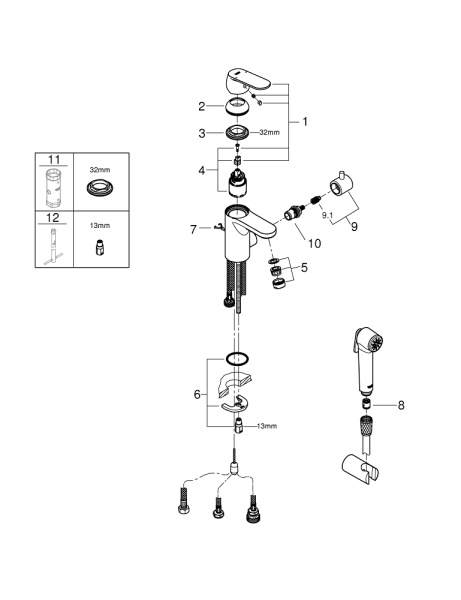 Смеситель для раковины с гигиеническим душем GROHE Eurosmart Cosmopolitan 23950 000 (23950000) хром
